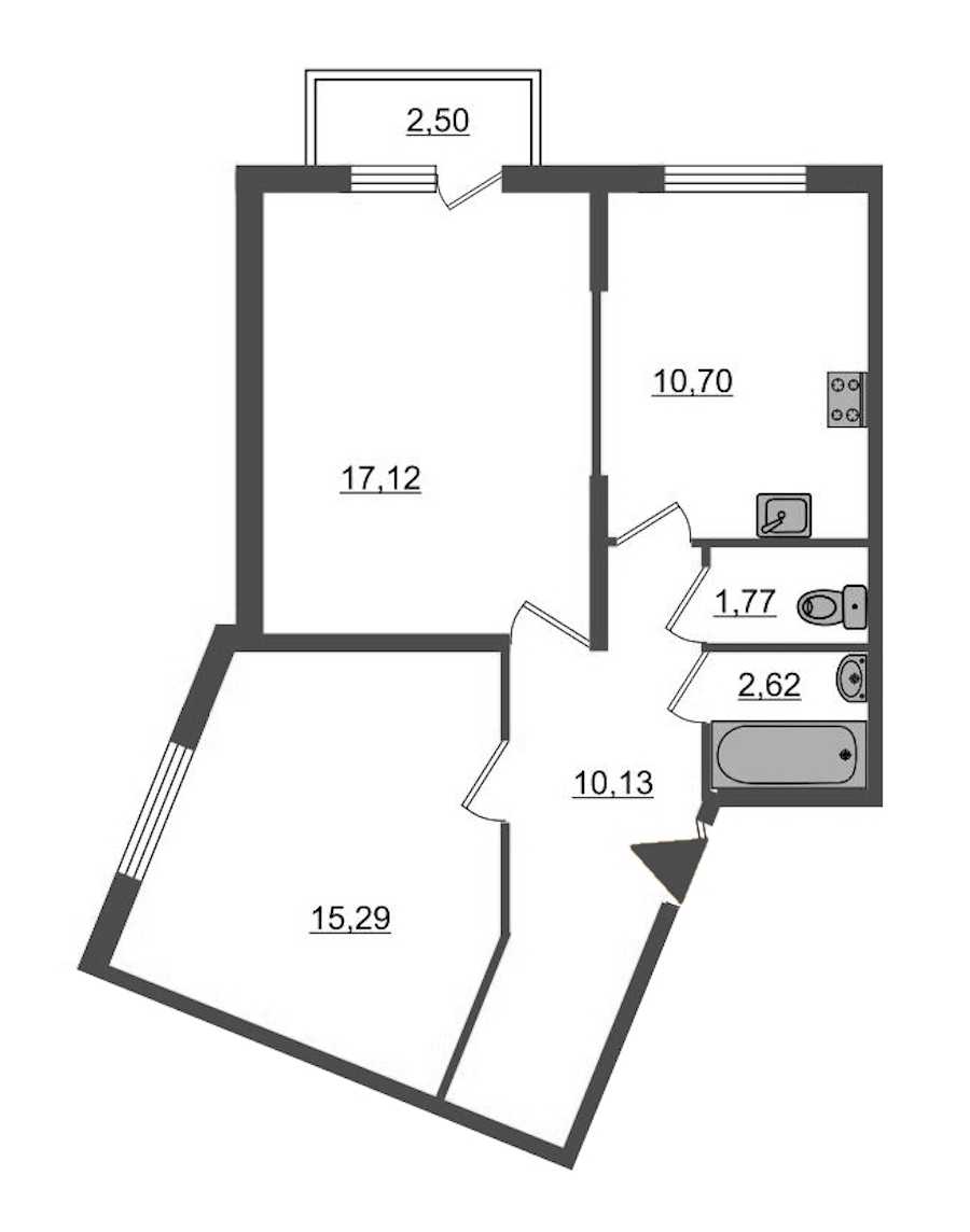 Двухкомнатная квартира в KVS: площадь 57.63 м2 , этаж: 1 – купить в Санкт-Петербурге